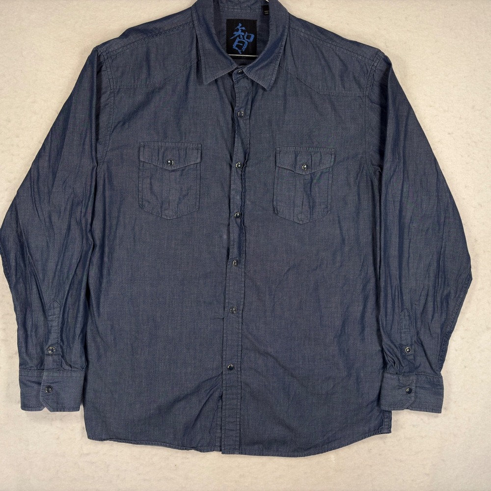 Mens Blue Long Sleeve Snap Front Denim Style Western Shirt XL